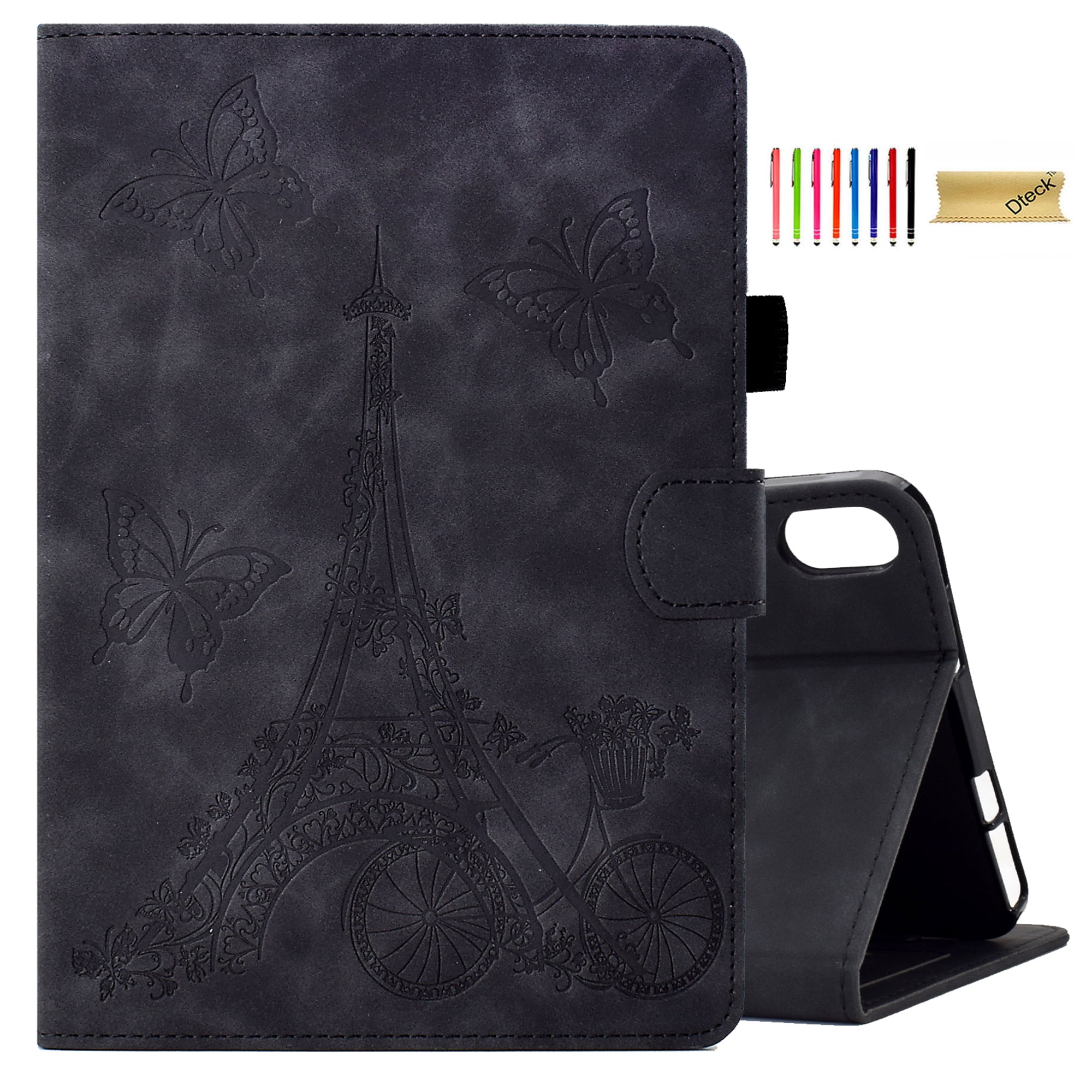 Dteck for iPad 10th Generation Case 2022, iPad 10 th Gen 10.9 inch Protective Cover with Pencil Holder, Multi-Angle Viewing Stand, Card Slots, Folio Leather Cases with Embossed Butterfly,Black