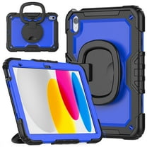 Dteck iPad 10th Generation Case with Built-in Screen Protector, Heavy Duty Shockproof Drop Protection Rotating Handle Grip Stand Rugged Case for iPad 10th Generation 10.9-Inch 2022, Blue
