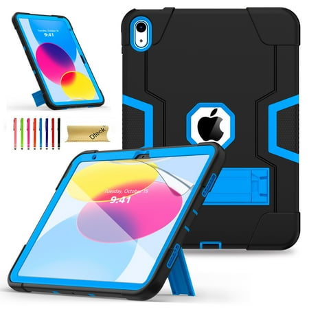 Dteck for iPad A16 11th Generation Case 2025 / iPad 10th Gen 10.9 inch Case 2022, Heavy Duty Shockproof Cover with Stand,Black+Blue
