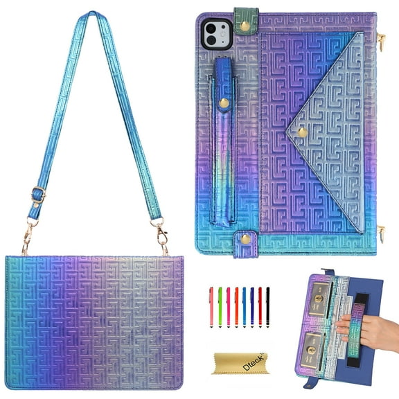 Dteck for iPad 10th Generation Case, Portfolio Case Shoulder Bag for 10.9-inch iPad 10th Gen, PU Leather Business iPad Case with Pencil Holder Envelope Pocket Hand Strap Holder,Colorful