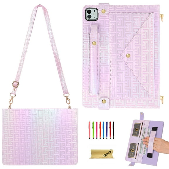 Dteck for iPad 10th Generation Case, Portfolio Case Shoulder Bag for 10.9-inch iPad 10th Gen, PU Leather Business iPad Case with Pencil Holder Envelope Pocket Hand Strap Holder,Purple