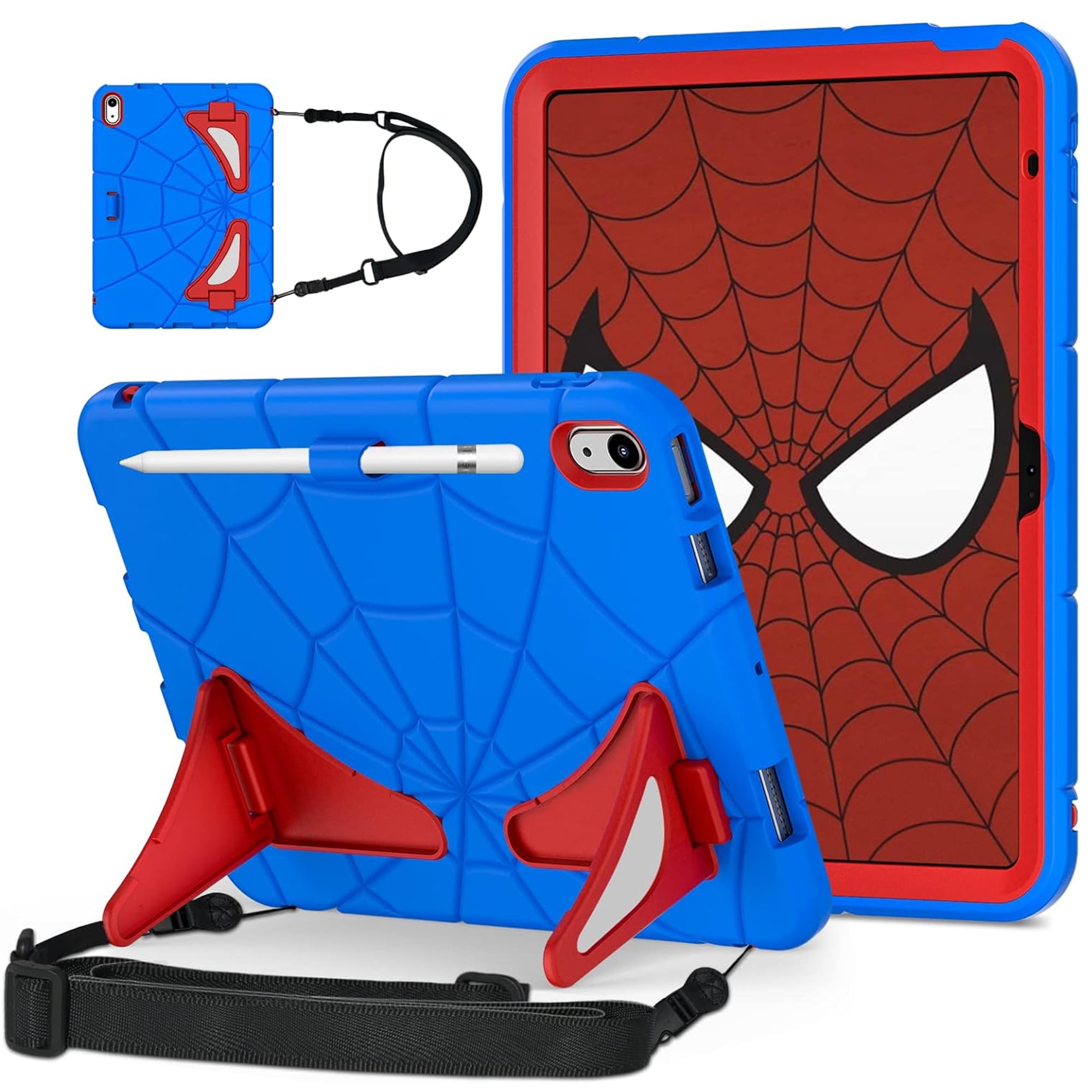 Dteck iPad 10th Generation Case iPad 10.9 Case 2022 New iPad 10th Gen Case for Kids 10.9 Inch Shockproof Protective Cover with Pencil Holder & Shoulder Strap & Kickstand for Kids Children,Blue + Red