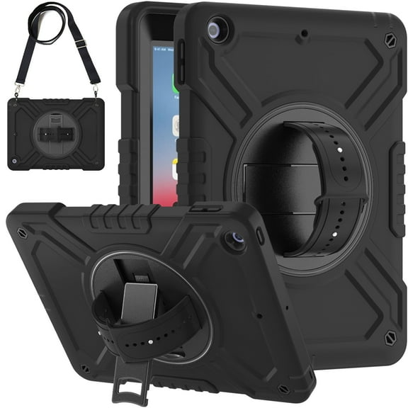 Dteck iPad 6th/5th Generation Case 9.7 Inch, Heavy Duty Protective Shockproof Case with 360 Rotating Stand/Handle/Shoulder Strap for iPad 6th/ 5th Gen,Black