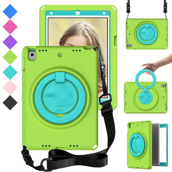 Dteck iPad 6th/5th Generation Case, iPad Air 2 Case, iPad 9.7 Case for Kids, Protective iPad 9.7" Case with Shoulder Strap Swivel Stand for iPad 6/5 Gen (2018/2017 )& iPad Air 2 / Pro 9.7,Green