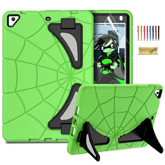 Dteck iPad 6th Generation Case for Kids,iPad 5th Generation Case,iPad Pro 9.7 Inch Case,iPad Air 2 Case,Heavy Duty Shockproof iPad 9.7-Inch Case with Kickstand Screen Protector 2018/2017,Green + Black