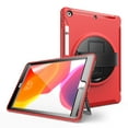 thumbnail image 1 of Dteck iPad 8th (2020)/ 7th Gen (2019) Case, Hybrid Shockproof Rugged Wtih Soft HD Screen Protecotor / Pencil Holder 3 Layer Armor Adjustable Hand Strap 360 Rotating Kickstand Cover, red, 1 of 10