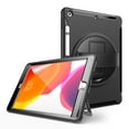 thumbnail image 1 of Dteck iPad 8th (2020)/ 7th Gen (2019) Case, Hybrid Shockproof Rugged Wtih Soft HD Screen Protecotor / Pencil Holder 3 Layer Armor Adjustable Hand Strap 360 Rotating Kickstand Cover, black, 1 of 10