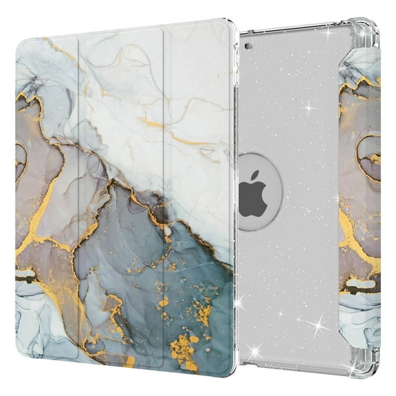 Dteck iPad 8th 7th Generation Case with Pencil Holder - Slim Folio Stand Smart Magnetic Full Body Protective Cover with Auto Wake/Sleep for iPad 10.2 Inch Tablet 2020/2019 Release, Black Marble