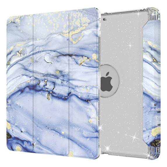 Dteck iPad 8th 7th Generation Case with Pencil Holder - Slim Folio Stand Smart Magnetic Full Body Protective Cover with Auto Wake/Sleep for iPad 10.2 Inch Tablet 2020/2019 Release, Blue Marble