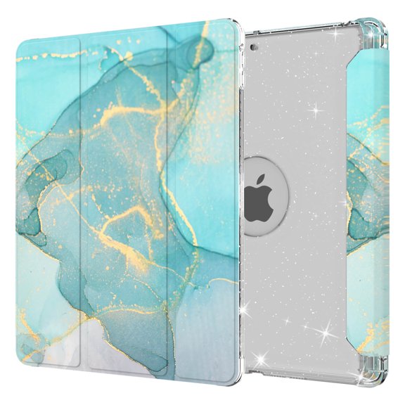 Dteck iPad 8th 7th Generation Case with Pencil Holder - Slim Folio Stand Smart Magnetic Full Body Protective Cover with Auto Wake/Sleep for iPad 10.2 Inch Tablet 2020/2019 Release, Marble Mint