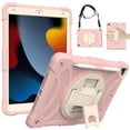 thumbnail image 1 of Dteck for iPad 9/8/7 (10.2-Inch, 2021/2020/2019 Model, 9th/8th/7th Generation), Heavy Duty Shockproof Rugged Handle Shoulder Strap Rotating Kickstand Cover with Pencil Holder, rosegold, 1 of 1