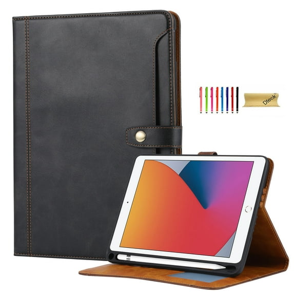 Dteck iPad 9th/8th/7th Generation 10.2 Inch Case 2021/2020/2019, Premium Front Pocket Leather Business Folio Stand Cover with Built-in Pencil Holder Auto Wake Sleep for iPad 10.2", Black