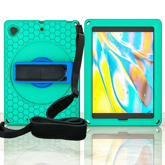 Dteck iPad 9th/8th/7th Generation Case, iPad 10.2 Case for Kids, Heavy Duty Shockproof Rugged Case with 360 Rotating Stand Hand Strap Shoulder Strap for iPad 10.2 inch 2021/2020/2019, Mint