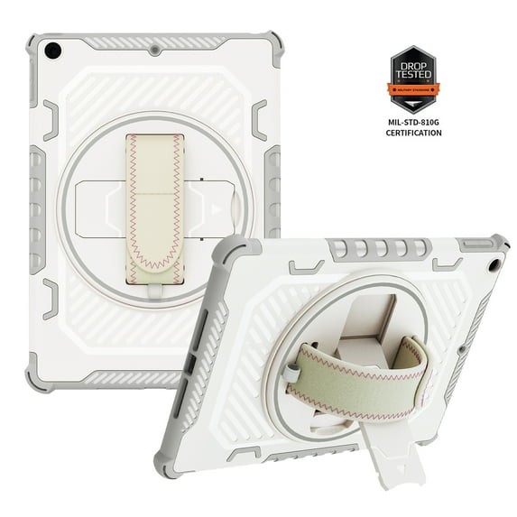 Dteck iPad 9th/ 8th/ 7th Generation Case 10.2", Shockproof Case with 360° Rotating Hand Strap Kickstand Protective Cover for iPad 10.2 inch 2021/2020/2019,Gray