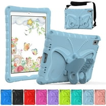Dteck for iPad 9th 8th 7th Generation Case with Kickstand Butterfly Wings, Rugged Butterfly Kids iPad 10.2 Case Cover w/ Shoulder Strap for iPad 9th/8th/7th Gen (2021/2020 / 2019),Light Blue