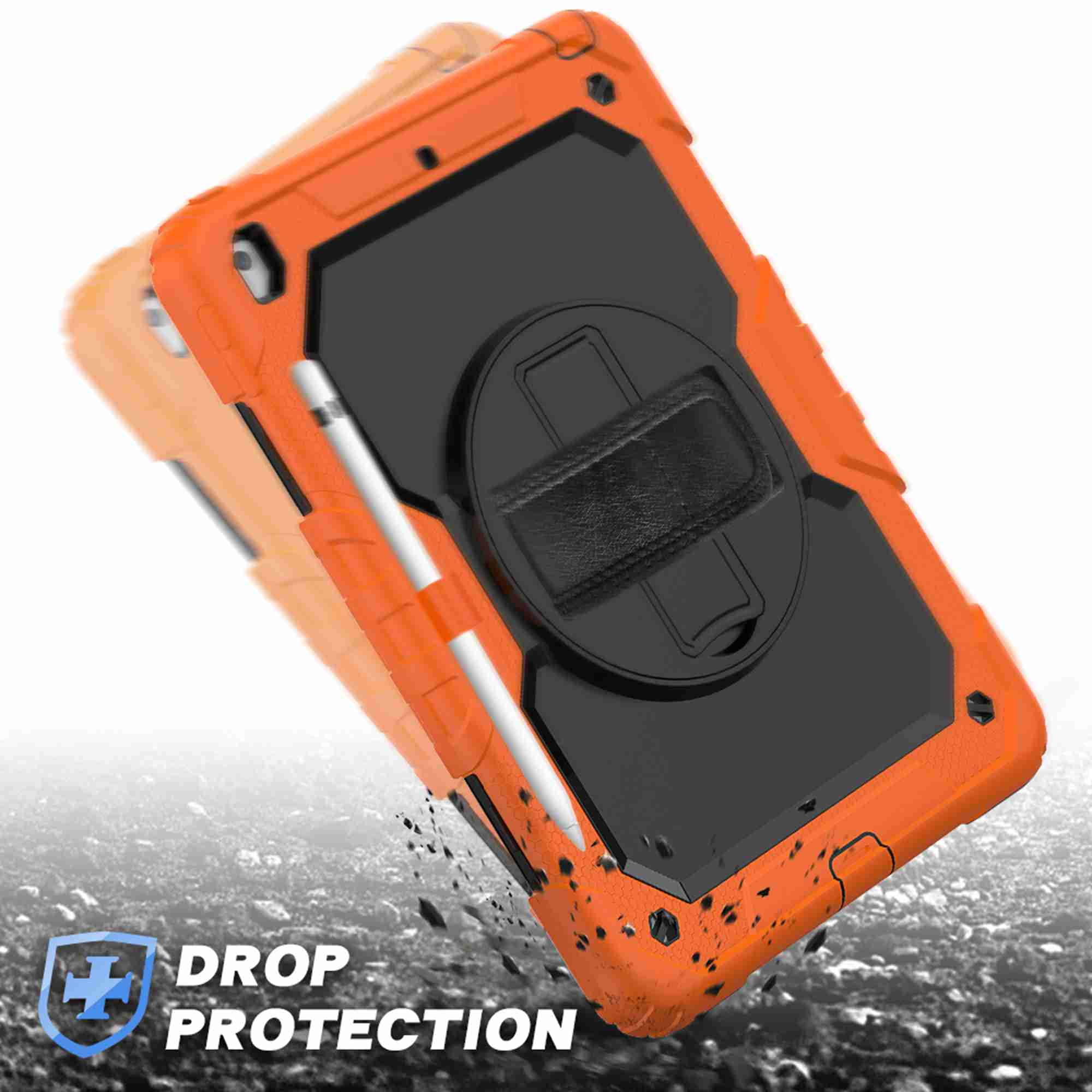 Dteck iPad 9th/ 8th/ 7th Generation Case (iPad 10.2 Case 2021/ 2020/2019) with Screen Protector Pencil Holder Kickstand Hand/ Shoulder Strap,Durable Protective Case for iPad 10.2 inch,orange+black