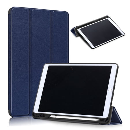 Dteck iPad 9th/8th/7th Generation Case iPad 10.2 Inch (2021/2020/2019Model) Case, [Shock Absorption] Ultra Slim Lightweight Trifold Stand Smart & Pencil Holder Cover, Darkblue