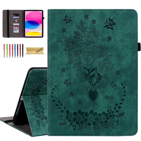 Dteck iPad 9th Generation Case/iPad 8 Case/ iPad 7 Case, iPad 10.2 Case / iPad Air 10.5 / iPad Pro 10.5 Folio Case, Embossed Butterfly PU Leather Card Holder Stand Case,Green