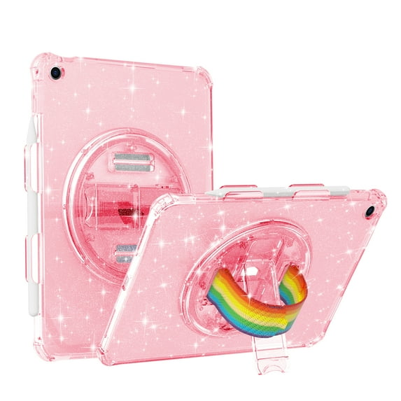 Dteck iPad 9th Generation Case,iPad 8th/7th Generation Case,iPad 10.2 Case, Shockproof 360 Rotating Stand Hand Strap Pencil Holder Kids Case for New iPad 10.2" 2021/2020/2019, Pink