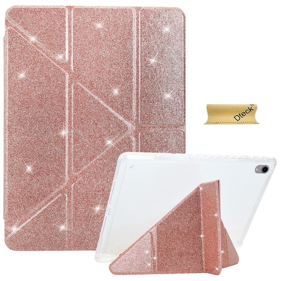 Dteck For iPad A16 11th Generation 11 Inch 2025 Case, for iPad Case 10th Generation 10.9 Inch Case with Pencil Holder, Sparkly Glitter Cover with Clear TPU Back for Kids Girls,Rosegold