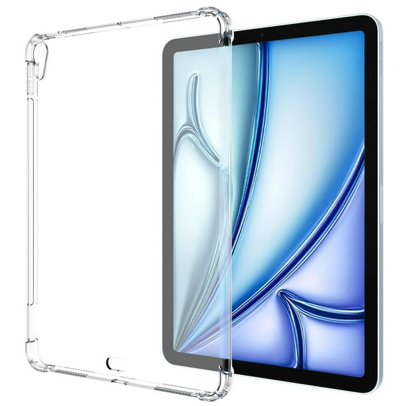Dteck for iPad Air 11 Inch Case (2024) with Tempered Glass Screen Protector, Slim Thin Lightweight Shockproof Drop Protection, Non-Yellowing Soft TPU Shell with Built-in Pencil Holder,Clear