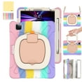 thumbnail image 1 of Dteck for iPad Air 11 inch 2025/2024 & Pro 11 (2022/2021/2020/2018) & Air 5th/4th Case,Sturdy Rotate Ring Stand Shoulder Carrying Strap Hand Strap Rugged Children Adults Outdoor Case, Colorful Pink, 1 of 5