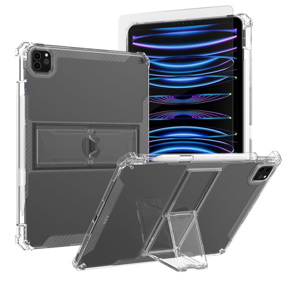 Dteck for iPad Air 13 Inch 2024 Case with Tempered Glass Screen Protector, Slim Non-Yellowing Clear Protective Cases with Built-in Kickstand & Pencil Holder for iPad Air 13" (M2) 2024