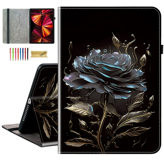 Dteck for iPad Air 13 Inch Case (2024), iPad Pro 12.9 Case (2022/2021/2020/2018) Case, Leather Folio Cover Auto Wake/Sleep with Card Slots, Multi-Angle Viewing Stand,Black Rose