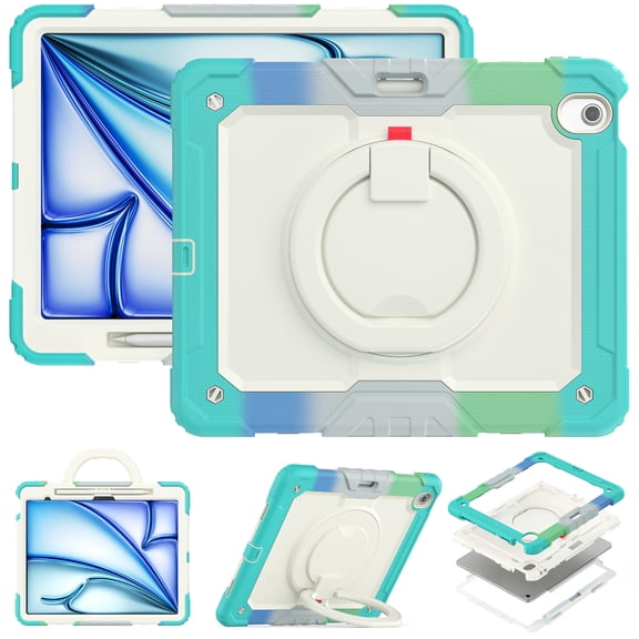 Dteck for iPad Air 13 Inch Case M2(2024) Heavy Duty Case, Shockproof Drop Protection with Screen Protector & Pencil Holder & Rotating Stand & Handle Rugged Protective Cover, Blue