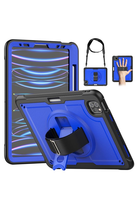 for iPad Air 13 Inch Case M3/M2 (2025/2024) with Pencil Holder, Military-Grade Protection Shockproof Case with Rotating Stand, Hand/Shoulder Strap,Deep Blue
