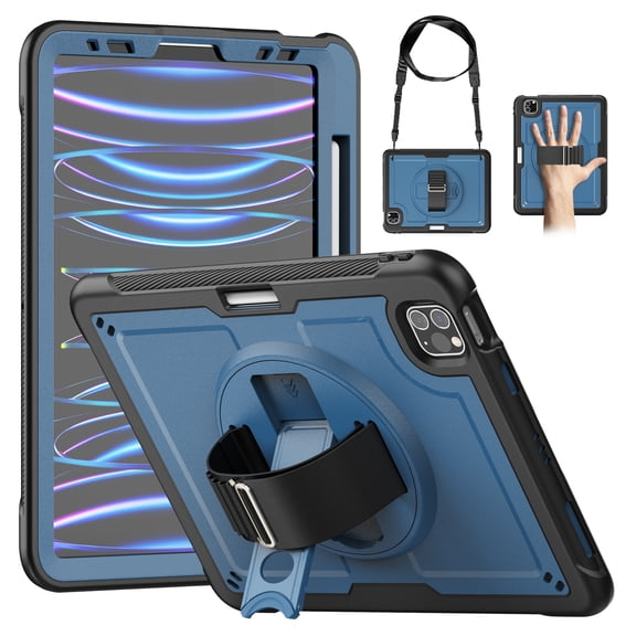 Dteck for iPad Air 13 Inch Case M3/M2 (2025/2024) with Pencil Holder, Military-Grade Protection Shockproof Case with Rotating Stand, Hand/Shoulder Strap,Navy Blue