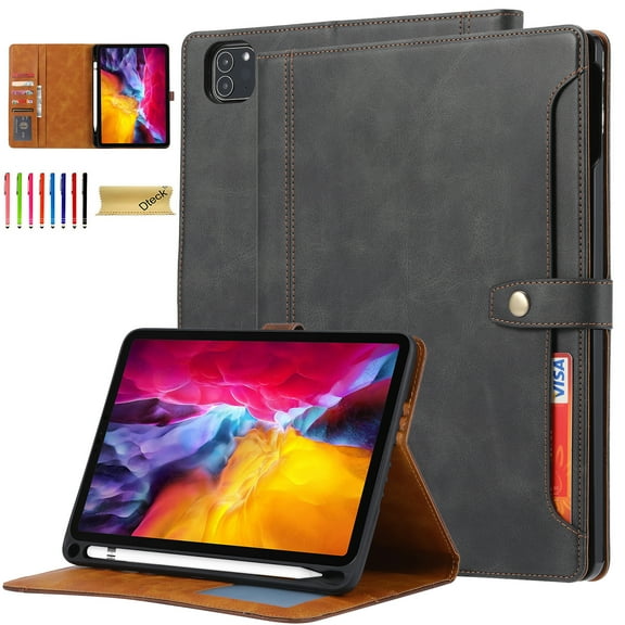 Dteck for iPad Air 13 Inch Case M2(2024), iPad Pro 12.9 Case 2022/2021/2020/2018, Premium Front Pocket Leather Business Folio Stand Cover with Built-in Pencil Holder Auto Wake Sleep,Black