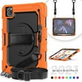 thumbnail image 1 of Dteck for iPad Air 5/Air 4 10.9 Case 2022 2020, iPad Pro 11 Case 2022 2021 with Built-in Screen Protector, Heavy Duty Shockproof Case with Rotatable Hand Strap/Kickstand/Pencil Holder,Orange+Black, 1 of 7