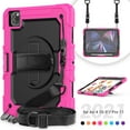 thumbnail image 1 of Dteck for iPad Air 5/Air 4 10.9 Case 2022 2020, iPad Pro 11 Case 2022 2021 with Built-in Screen Protector, Heavy Duty Shockproof Case with Rotatable Hand Strap/Kickstand/Pencil Holder,Rose+Black, 1 of 7