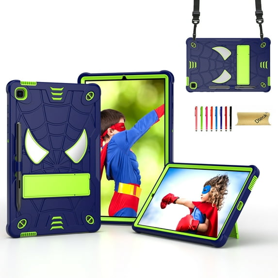 Dteck for iPad Air 5th/4th Gen Case iPad Pro 11 Case 2022/2021/2020/2018 with Pencil Holder, Heavy Duty Hybrid Shockproof Rugged Kids Case with Kickstand Crossbody Shoulder Strap,Navy+Green