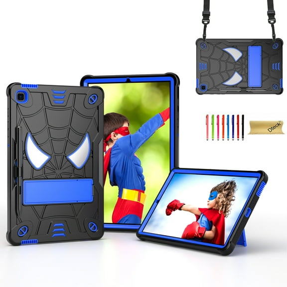 Dteck for iPad Air 5th/4th Gen Case iPad Pro 11 Case 2022/2021/2020/2018 with Pencil Holder, Heavy Duty Hybrid Shockproof Rugged Kids Case with Kickstand Crossbody Shoulder Strap,Black+Blue