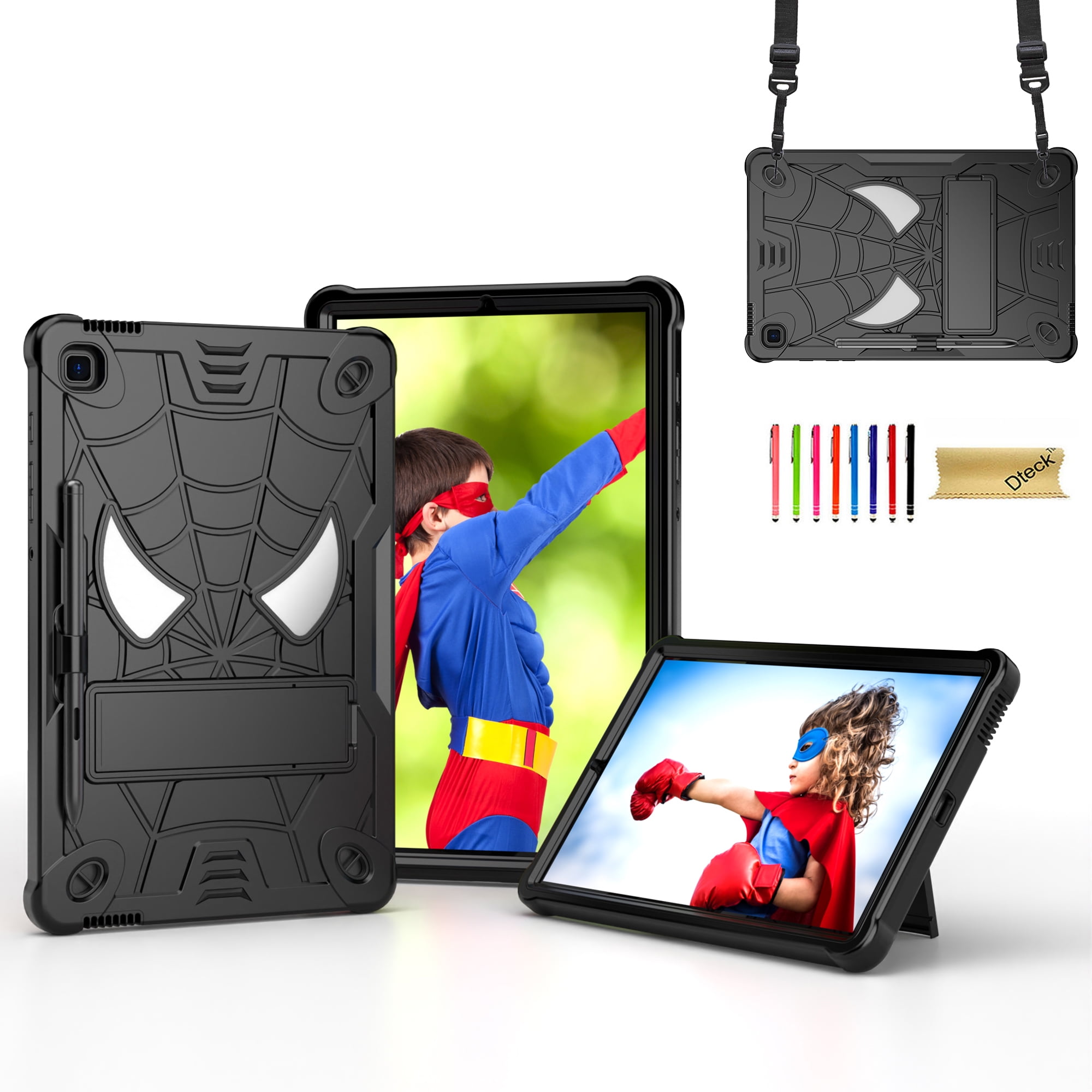Dteck for iPad Air 5th/4th Gen Case iPad Pro 11 Case 2022/2021/2020/2018 with Pencil Holder, Heavy Duty Hybrid Shockproof Rugged Kids Case with Kickstand Crossbody Shoulder Strap,Black