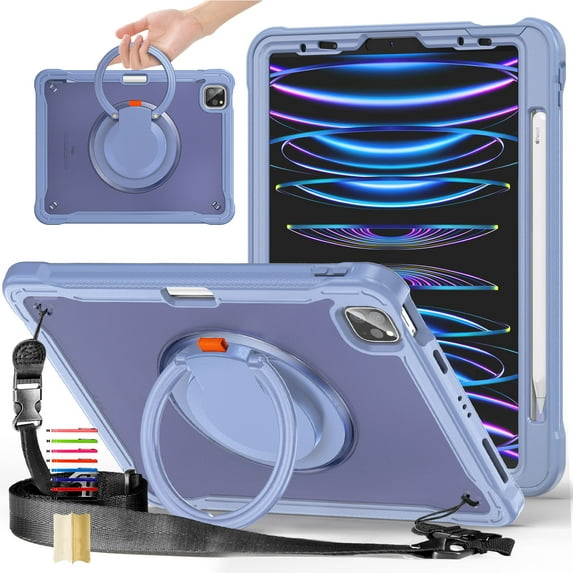Dteck for iPad Air 5th/4th Generation Case, Military Grade Protective Cover iPad Pro 11 Inch Case & iPad Air 5/4 Case 10.9 Inch (2022/2020) W/Pencil Holder- Stand- Handle- Shoulder Strap,Purple