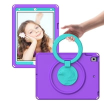 Dteck iPad Kids Case Compatible for iPad 9th 2021 /8th 2020 /7th 2019 Generation 10.2 in, EVA Shockproof Rotate Handle Folding Stand Heavy Duty Protective Cute Cover for Boys Girls, Purple