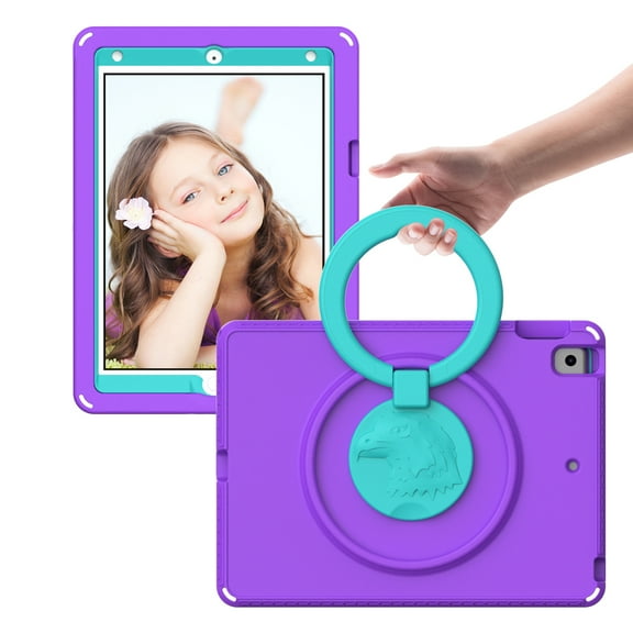 Dteck iPad Kids Case Compatible for iPad 9th 2021 /8th 2020 /7th 2019 Generation 10.2 in, EVA Shockproof Rotate Handle Folding Stand Heavy Duty Protective Cute Cover for Boys Girls, Purple