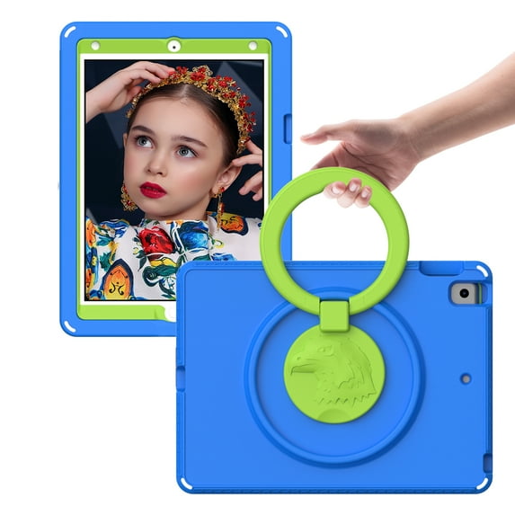 Dteck iPad Kids Case Compatible for iPad 9th 2021 /8th 2020 /7th 2019 Generation 10.2 in, EVA Shockproof Rotate Handle Folding Stand Heavy Duty Protective Cute Cover for Boys Girls, Blue