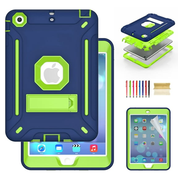 Dteck iPad Mini 4/5 Case with PET Screen Protector, iPad Mini 4 Case, iPad Mini 5 Case, Three Layer Heavy Duty Shockproof Protective Case with Kickstand For iPad mini 4 5, Navy/Green
