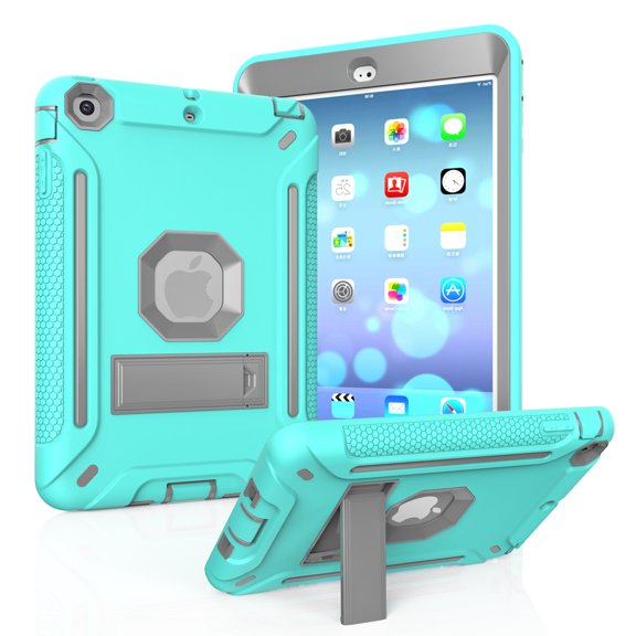 Dteck iPad Mini 4/5 Case (no built-in screen protector), iPad Mini 4 Case, iPad Mini 5 Case, Three Layer Heavy Duty Shockproof Protective Case with Kickstand For iPad mini 4 5, Mint/Gray