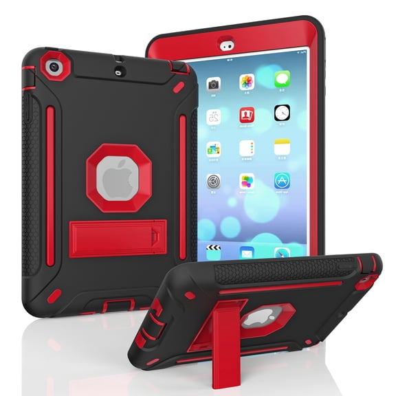 Dteck iPad Mini 4/5 Case (no built-in screen protector), iPad Mini 4 Case, iPad Mini 5 Case, Three Layer Heavy Duty Shockproof Protective Case with Kickstand For iPad mini 4 5, Black/Red