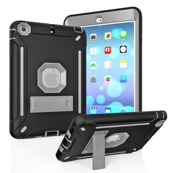 Dteck iPad Mini 4/5 Case (no built-in screen protector), iPad Mini 4 Case, iPad Mini 5 Case, Three Layer Heavy Duty Shockproof Protective Case with Kickstand For iPad mini 4 5, Black/Gray