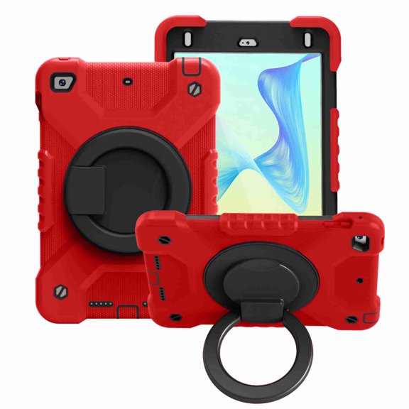 Dteck iPad Mini 4 / Mini 5 2019 Case Shockproof With Shoulder Strap 360 Degree Kickstand Three Layer Silicone Cover for iPad Mini 5th/4th Gen 7.9", Red+Black