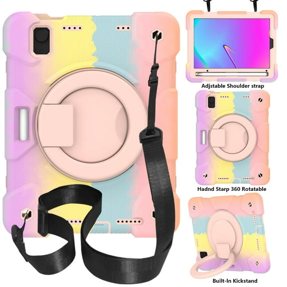 Dteck iPad Mini 6 Case Kids, iPad mini 8.3" Case 6th Gen, Military Grade Protective Hard PC Soft TPU Rubber Bumper Headrest Strap [Free Hands] 360 Rotating Kickstand Pencil Holder Kids Proof-Rosegold