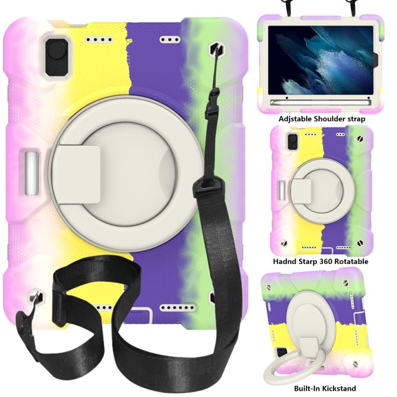 Dteck iPad Mini 6 Case Kids, iPad mini 8.3" Case 6th Gen, Military Grade Protective Hard PC Soft TPU Rubber Bumper Headrest Strap [Free Hands] 360 Rotating Kickstand Pencil Holder Colorful Purple
