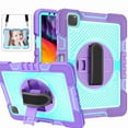 thumbnail image 1 of Dteck iPad Pro 11 2021 3rd Gen/2020 2nd Gen /2018 1st Case with Pencil Holder, Full-Body Rugged Shockproof Protective Cover Hand Strap & Shoulder Strap+360 Rotation Stand Cover,Purple+Mint Green, 1 of 9