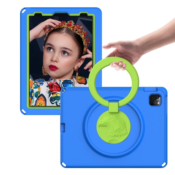 Dteck for iPad Pro 11 2022/2021/2020/2018, iPad Air 4th 5th 10.9 Case, EVA Shockproof Rotate Handle Folding Stand Heavy Duty Protective Cute Cover for Boys Girls, Blue
